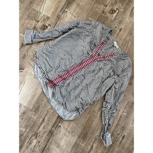 J Crew Womens Striped Peasant Top Size 2 Blue White Red Embroidered Long Sleeve